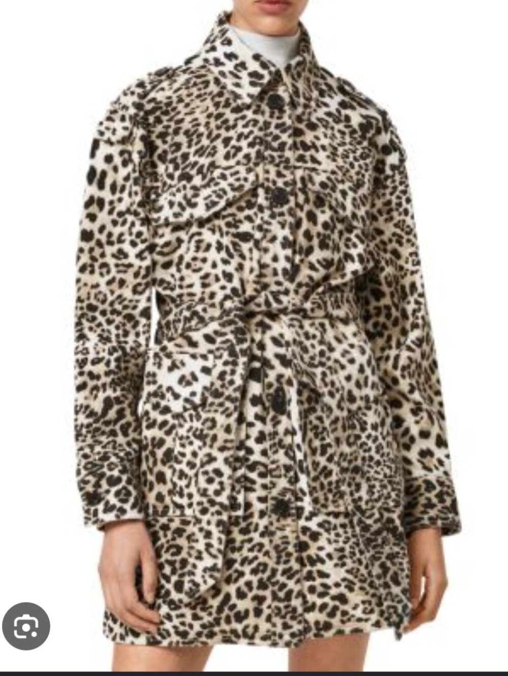 AllSaints Leopard Print Trench Coat in Cream and Black